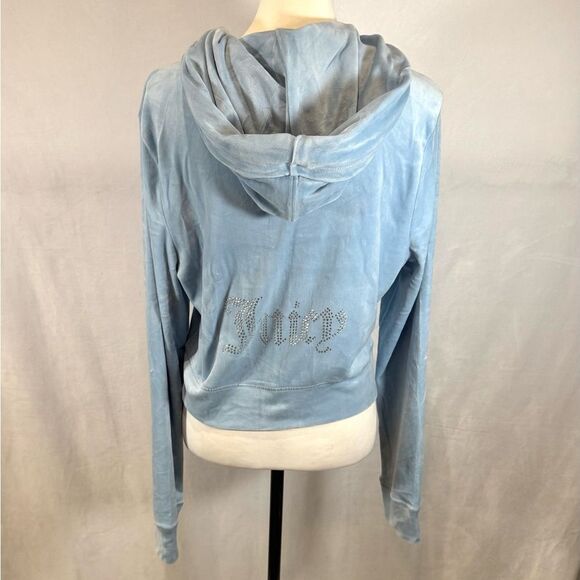 Juicy Couture OG frosted ice blue rhinestone one zip up hoodie size large NWT - Picture 9 of 12